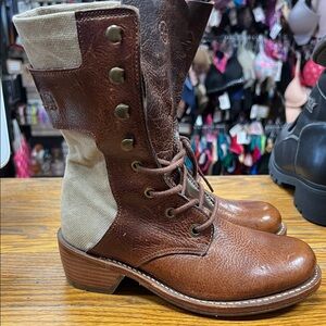DOC MARTENS | Dr. VINTAGE/RARE 11759 brown leather/beige canvas boots SZ 36/5 US